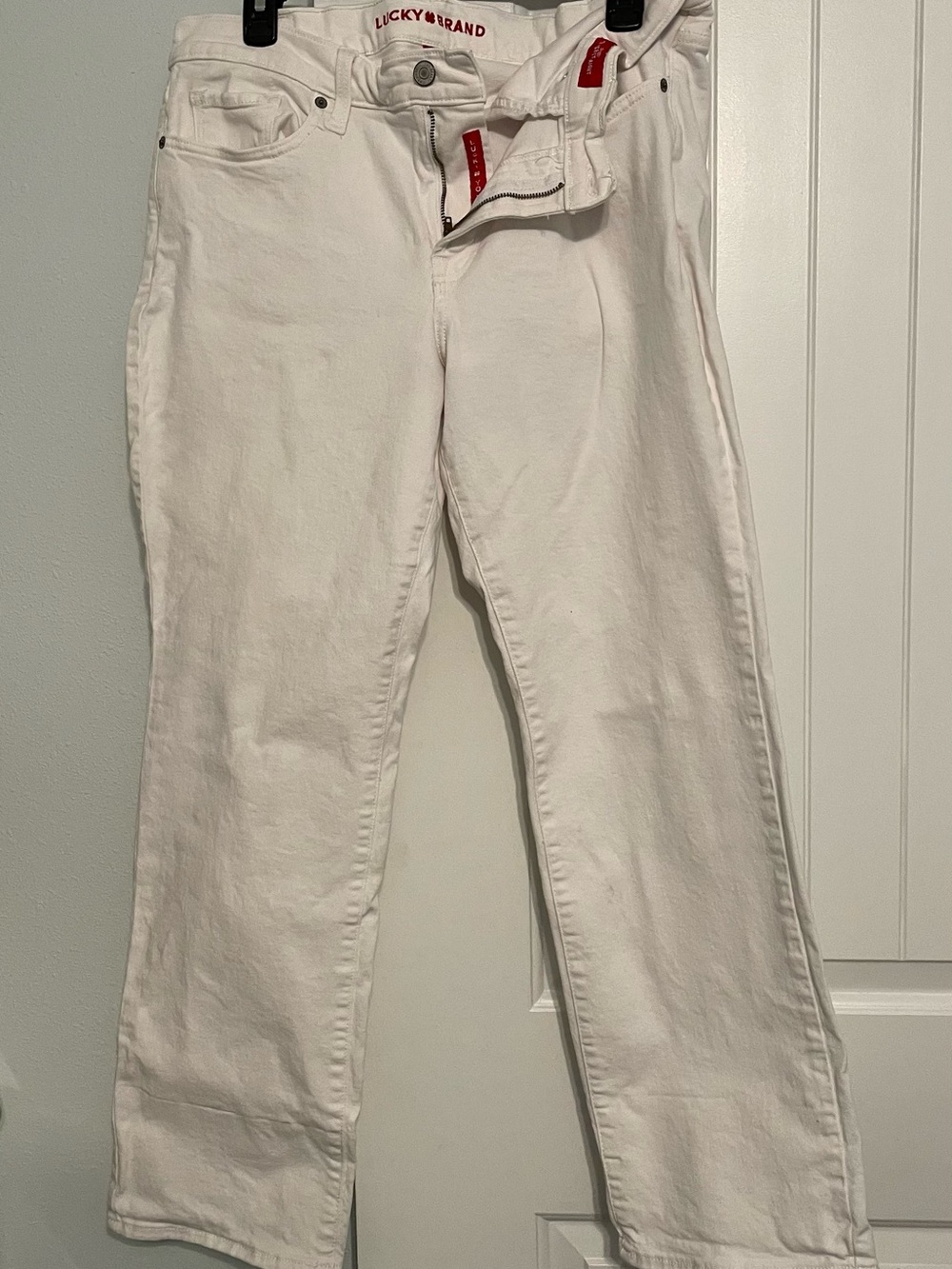 Lucky Brand White Wide Leg Jeans with Red Logo Stitching